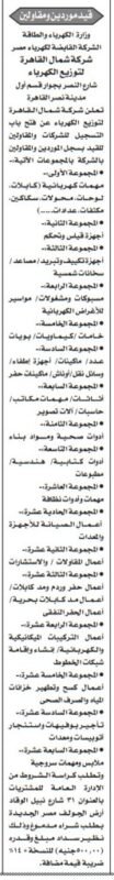 فتح باب قيد الموردين والمقاولين بشركة شمال القاهرة لتوزيع الكهرباء – 17 مجموعة تخصصية