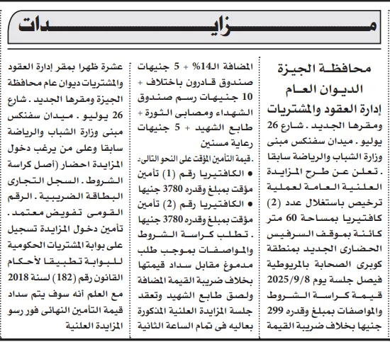 مزايدة محافظة الجيزة لاستغلال محلات بسوق