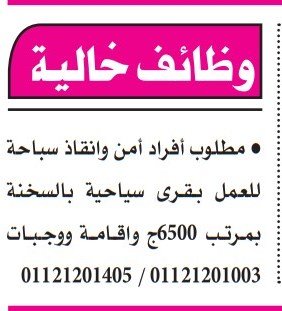 وظائف أفراد أمن وإنقاذ سباحة بقرى سياحية في العين السخنة 2025