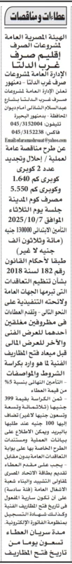 مناقصة إحلال وتجديد كباري صرف غرب الدلتا 2025
