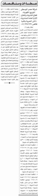 مناقصات شركة مصر الوسطى لتوزيع الكهرباء لشراء مهمات ومعدات كهربائية - 2025