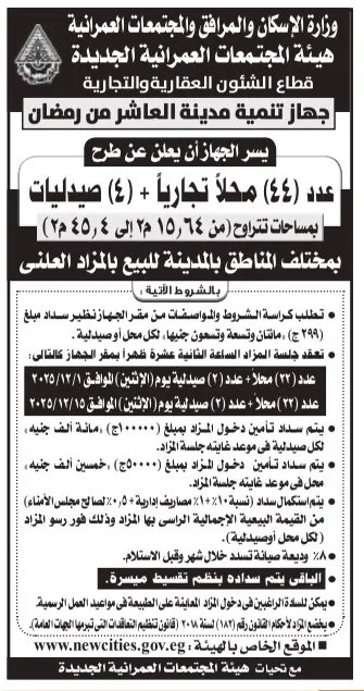 طرح 44 محلًا تجاريًا و4 صيدليات - جهاز تنمية مدينة