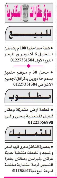 عروض عقارية مميزة في الإسكندرية – شقق ومحلات وفرص استثمارية بمعمورة الشاطئ وسموحة وشاطئ النخيل 2025 🏡