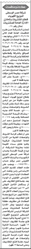 فرصة مناقصات عامة من شركة مصر الوسطى لتوزيع الكهرباء (صيانة حريق وإنشاءات) – التفاصيل وموعد الجلسة