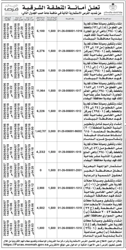 12 فرصة استثمارية جديدة بالمنطقة الشرقية: محلات تجارية ومشاريع تطوير عبر منصة فرص