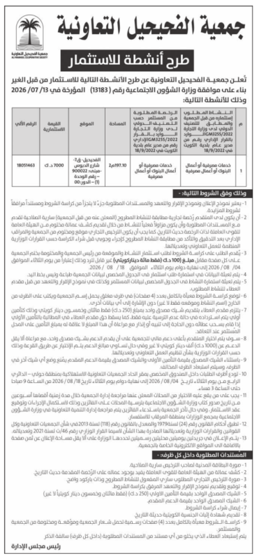 الفرص الاستثمارية في الكويت 2026 .. السفارة السعودية والجمعيات التعاونية وبلدية الكويت تطرح مزايدات وأنشطة استثمارية جديدة