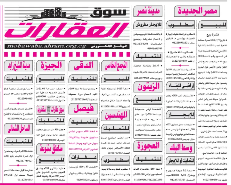 سوق العقارات في القاهرة والجيزة والإسكندرية.. شقق وأراضي وفلل ومحلات للبيع والتمليك