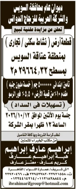 مزاد البنك العقاري المصري العربي لبيع عقارات وقطعة أرض في شرم الشيخ ومزاد المقومات المادية بالقاهرة